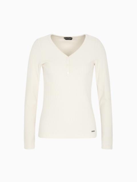 EMPORIO ARMANI RIBBED VISCOSE LOUNGEWEAR V-NECK TOP