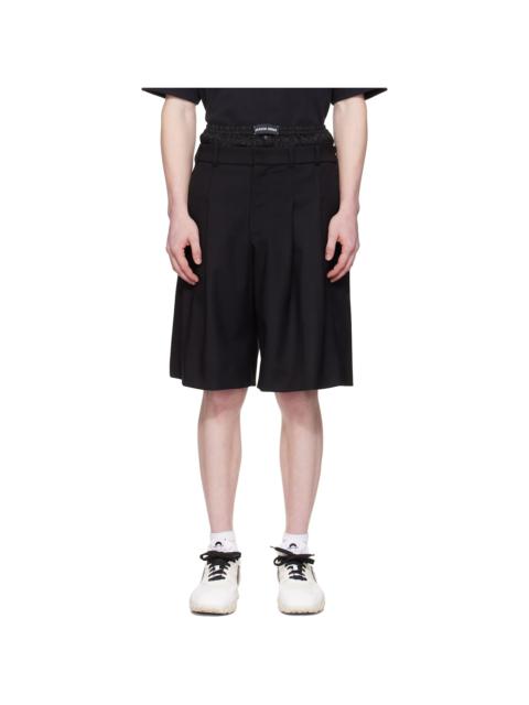 Marine Serre Black Virgin Wool Twill Shorts