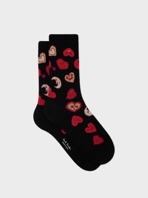 Paul Smith Women's Black 'Hearts and Stars' Cotton-Blend Socks