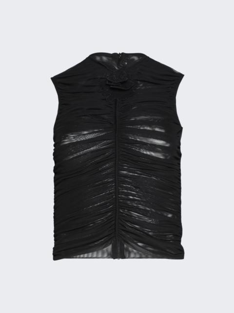 David Koma Lace Rose Embroidery Detail Ruched Top Black
