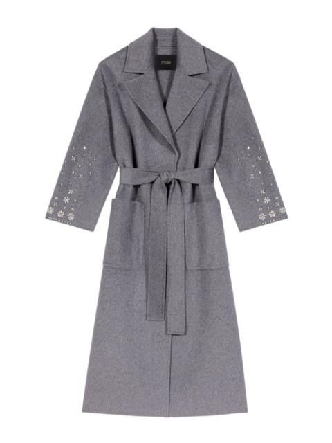maje maje Long double-faced rhinestone coat in Grey at Nordstrom
