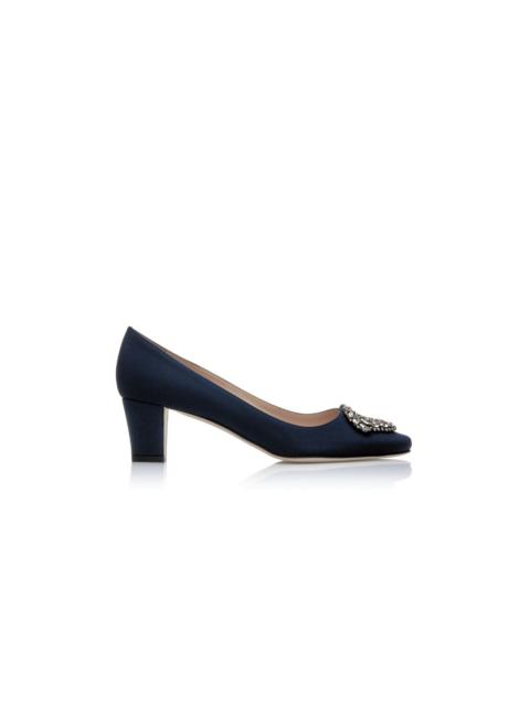 Manolo Blahnik Navy Crêpe De Chine Jewel Buckle Pumps