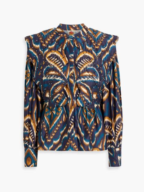 FARM RIO Printed quilted cotton-poplin top