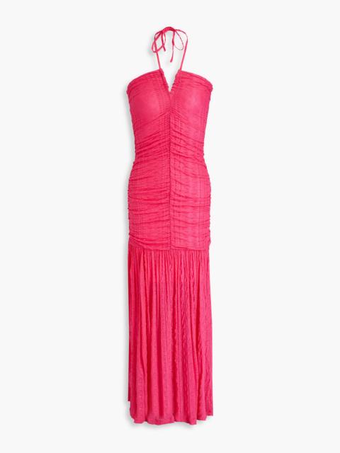GANNI Ruched textured-knit halterneck maxi dress