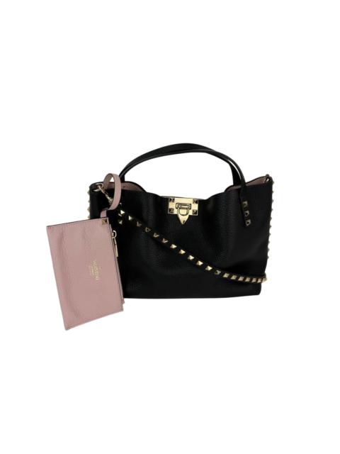 Valentino Valentino Giaravani Rockstud Small Black Leather Tote Bag