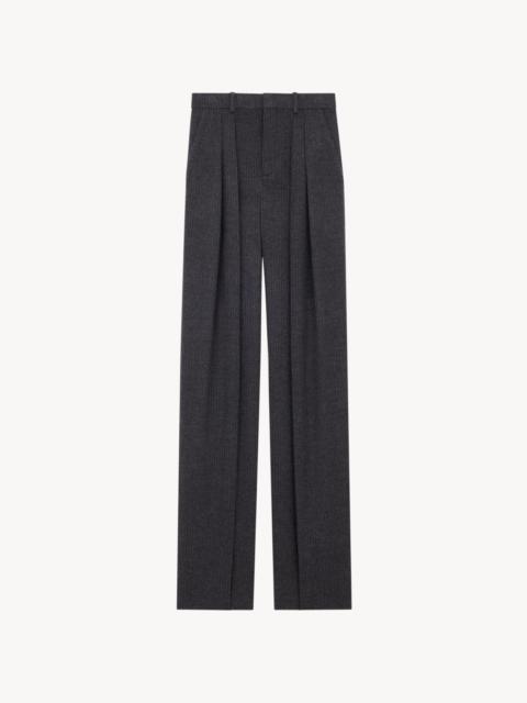 SAINT LAURENT HIGH-RISE PANTS IN STRIPED WOOL AND CASHMERE FLANNEL