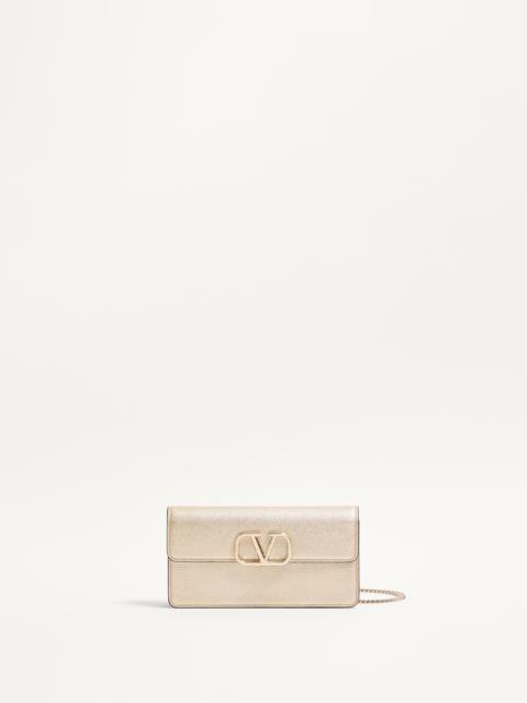 Valentino VLOGO SIGNATURE METALLIC GRAINY CALFSKIN WALLET WITH CHAIN
