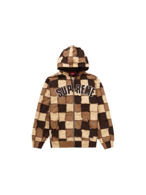 Supreme Supreme Reverse Patchwork Zip Up Hooded Sweatshirt Brown
