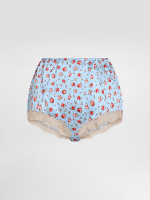 Dolce & Gabbana Small rose-print lace and satin briefs
