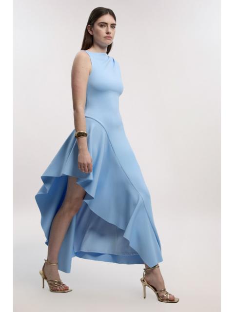 KAREN MILLEN Scuba Drama Ruffle Hem Woven Maxi Dress