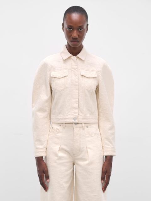 JACQUEMUS White Ovalo Cropped Denim Jacket