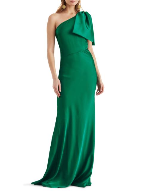 SACHIN & BABI Sachin & Babi Aubrey One-Shoulder Satin Charmeuse Gown in Emerald at Nordstrom