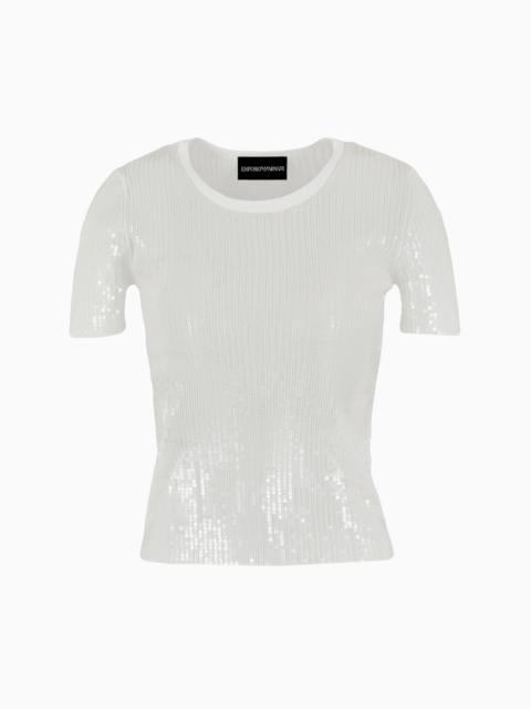 EMPORIO ARMANI Ribbed jumper with all-over sequin embroidery