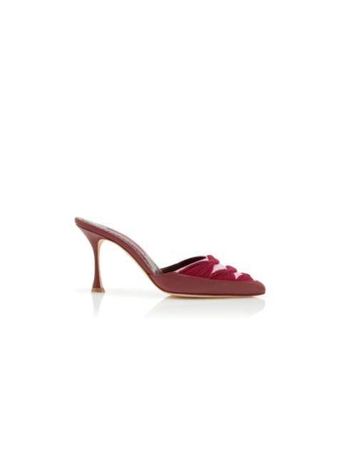 Manolo Blahnik Red and Purple Nappa Leather Ruched Mules