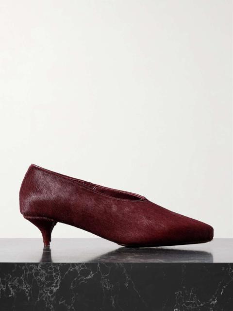 Leather-trimmed calf hair pumps Burgundy