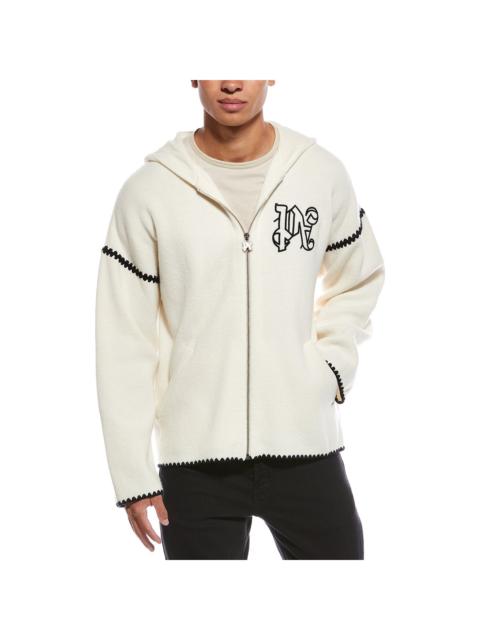 Palm Angels Palm Angels Monogram Zipped Knit Wool-Blend Hoodie