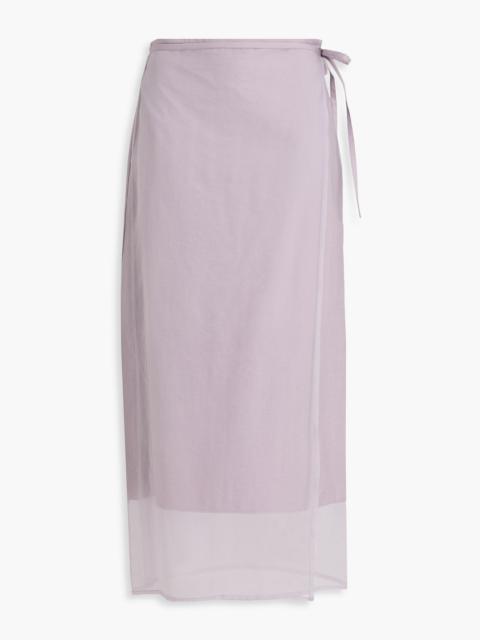 Brunello Cucinelli Organza-paneled cotton-blend twill midi wrap skirt