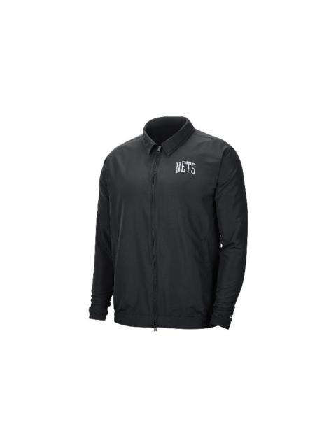 Nike NBA Brooklyn Nets lapel Zipper Woven Jacket Black CN0748-010