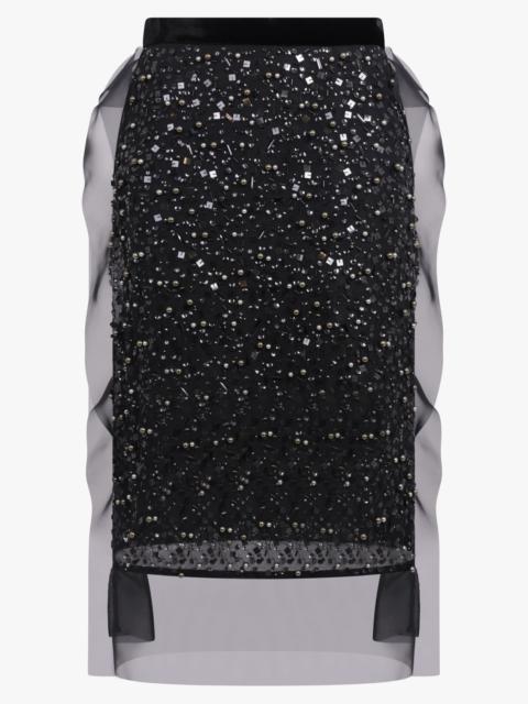 sacai SEQUIN EMBROIDERY SHEER MIDI SKIRT | BLACK