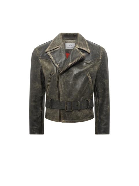 Marine Serre Vintage Moon Leather Biker Jacket
