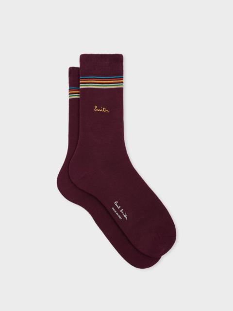 Paul Smith Women's Burgundy 'Signature Stripe' Tip Socks