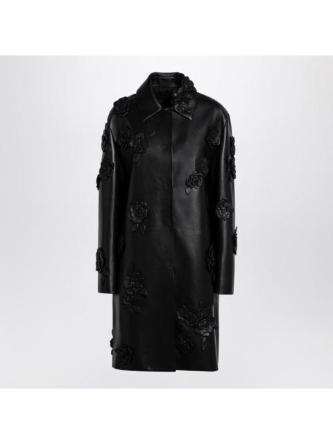 Valentino Black Leather Coat With Embroidery Women