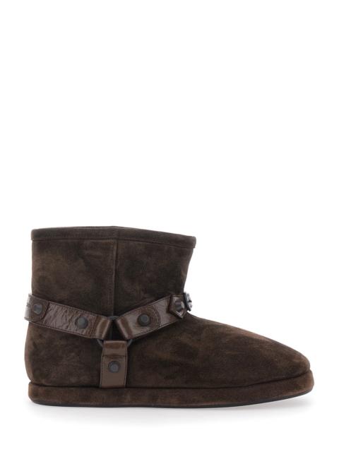 BALENCIAGA Balenciaga Women 'Alaska' Brown Ankle Boots With Leather Belt And Logo Lettering On The Rear In Sued
