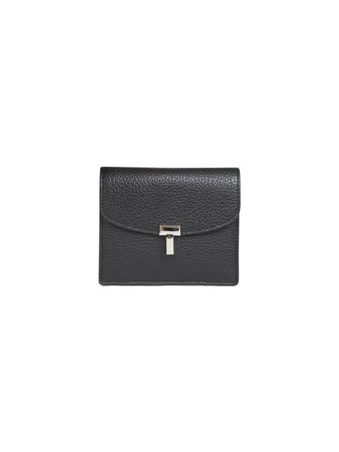 TOTEME Black T-Lock grained-leather card holder
