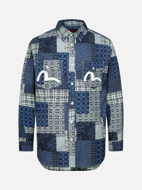 EVISU ALLOVER DERMATOGLYPHIC BLOCK AND SEAGULL PRINT RELAX FIT SHIRT
