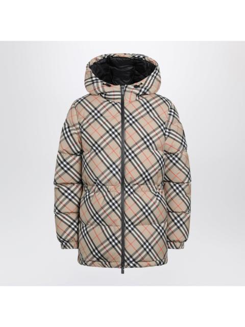 Burberry Burberry Hooded Check Nylon Puffer Jacket In Sand Women