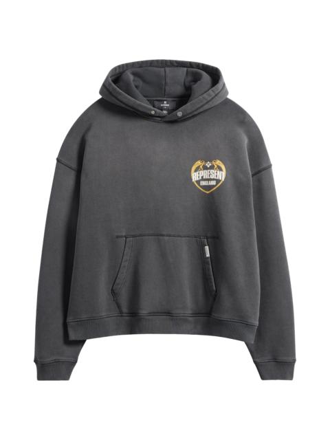 REPRESENT Represent Oversize Distressed Angel Border Graphic Hoodie in Stained Black at Nordstrom