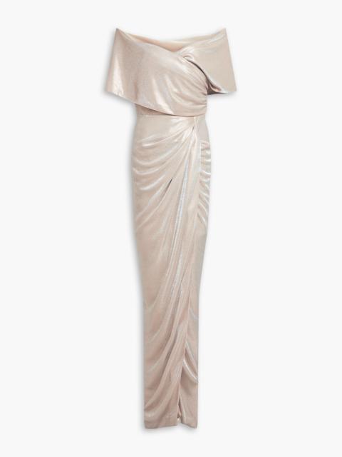 Other Designers Off-the-shoulder wrap-effect metallic jersey gown