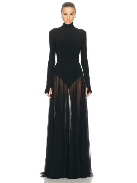 NORMA KAMALI Long Sleeve Turtleneck Bodysuit Flared Gown