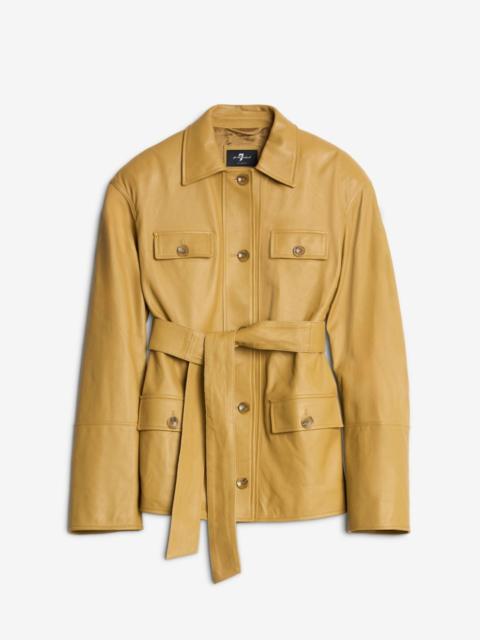 7 For All Mankind Sahariana Leather Cropped Trench in Honey