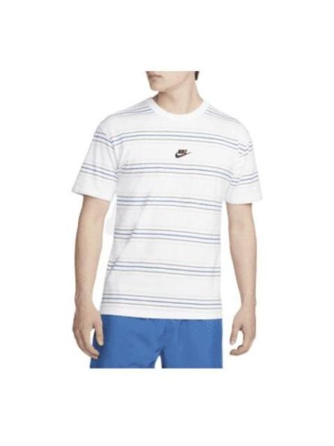 Nike Men's Nike Logo Micro Mark Stripe Round Neck Short Sleeve White T-Shirt DQ1117-100