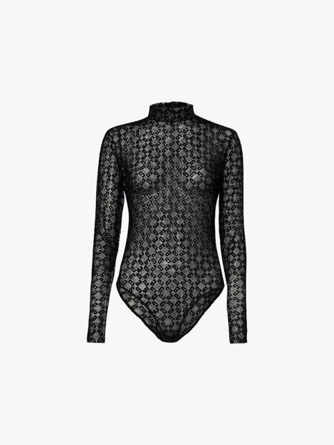 Logo-jacquard long-sleeve mesh body