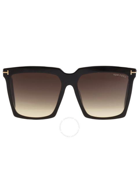 TOM FORD Tom Ford Sabrina Smoke Gradient Square Ladies Sunglasses FT0764 01B 58