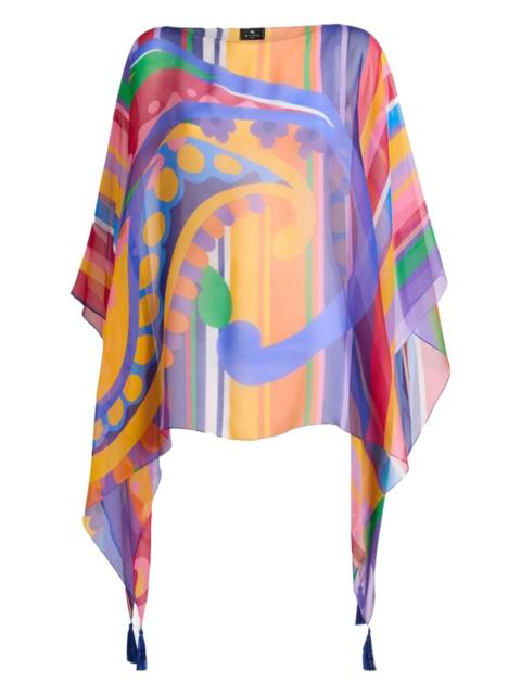 Etro SILK PONCHO TOP WITH PAISLEY PRINT AND TASSELS