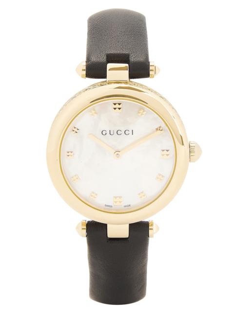 GUCCI White Mother Of Pearl Dial Leather Strap Watch