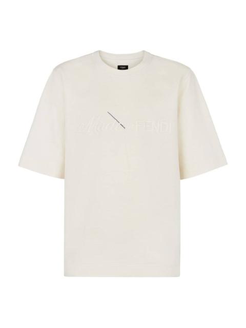 FENDI Fendi Embroidered Logo Crew Neck Cotton T-Shirt