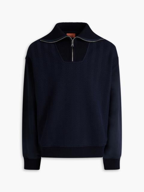 Missoni French cotton-terry and jacquard-knit half-zip sweater