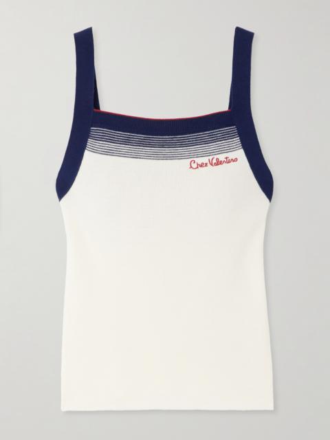 Valentino Embroidered Striped Wool Tank Top
