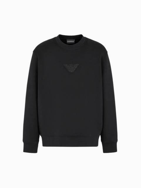 EMPORIO ARMANI CLUBWEAR JERSEY SWEATSHIRT WITH EAGLE PATCH AND RHINESTONES