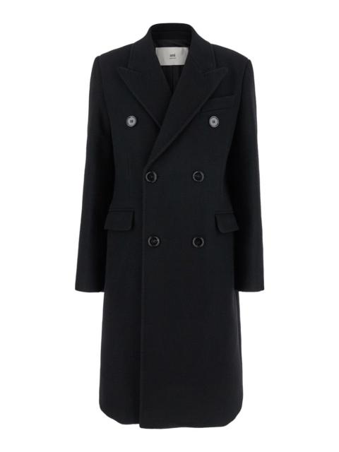 AMI Paris Ami Paris Women Black Double-Breasted Coat With Peak Revers In Wool Woman