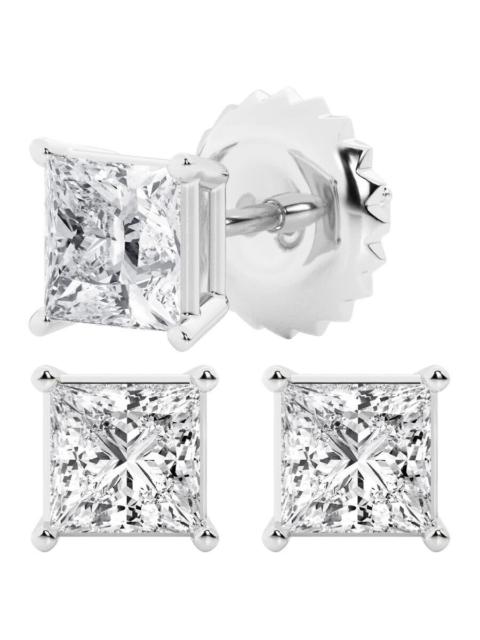 Other Designers Brilliant Diamond 2 Carat Princess Cut Lab Grown Diamond Stud Earrings in 14K White Gold, G-H Color,