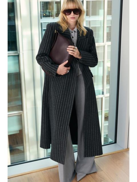 KAREN MILLEN Brushed Wool Pinstripe Oversized Double Breasted Tailored Maxi Coat