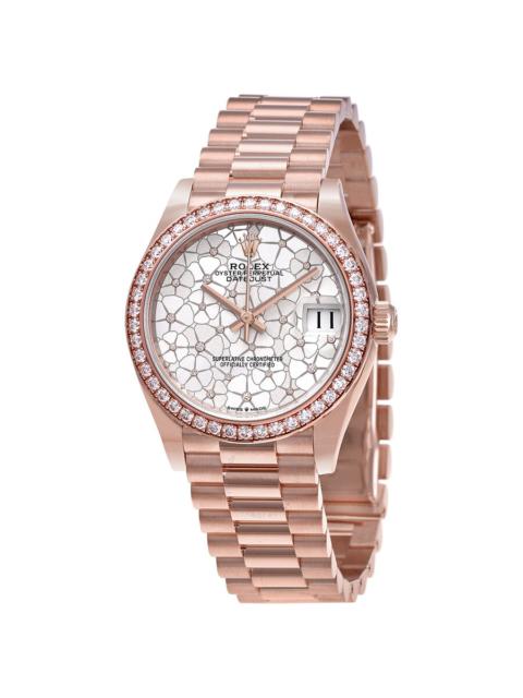 ROLEX Rolex Datejust 31 Silver Floral Motif Diamond Dial Ladies 18kt Everose Gold President Watch M278285r