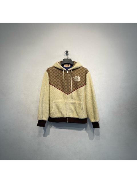 GUCCI Gucci x The North Face collaboration monogram patchwork sherpa fleece hooded jacket