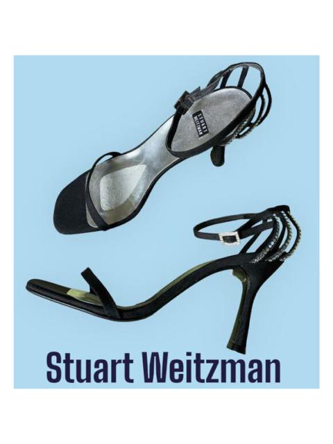 Stuart Weitzman Black Square Toe 90s Y2K Evening Heels Sandals Sz 9.5