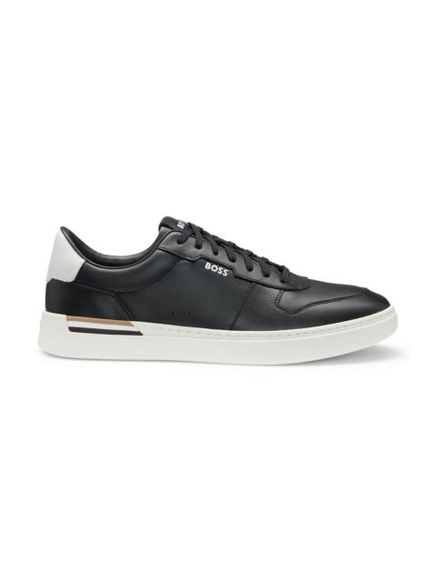 BOSS LEATHER TRAINERS WITH SIGNATURE-STRIPE DETAILS